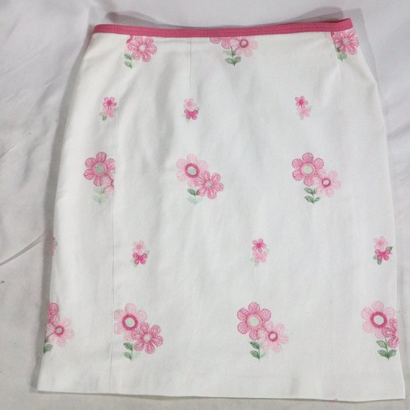 CYNTHIA STEFFE White/Pink Floral A- Line Midi Skirt Sz 12 - Picture 2 of 10